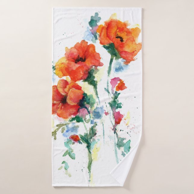 Serviette de bain trois pavots rouges à longue tig (Serviette de bain)