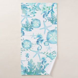 Serviette de bain Turquoise Cheval de mer Bleu San