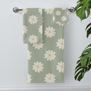 Serviette de bain verte Motif Sage Crème Daisy