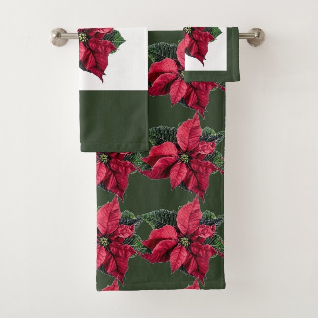 Serviette de bain verte Set avec Poinsettia de Noë (En situation)
