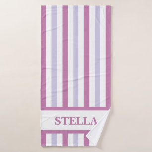 Serviette de bain violet en bande avec nom personn