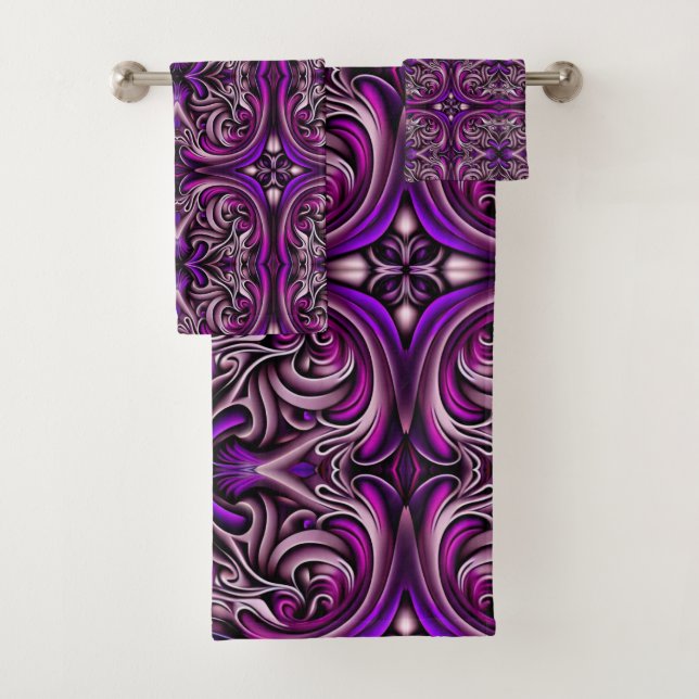 Serviette de bain violet et bleu (En situation)