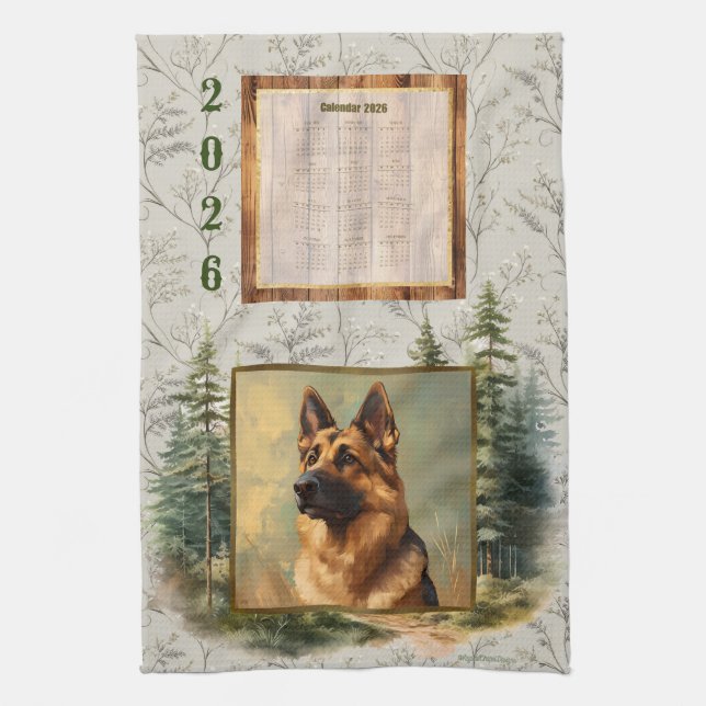 Serviette de calendrier 2026 Berger Allemand Bois  (Vertical)