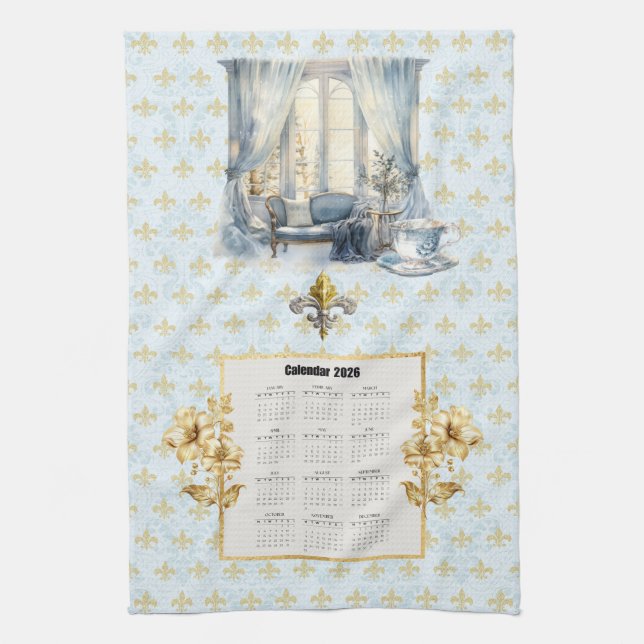 Serviette de calendrier 2026 Bleu Fleur de Lis Par (Vertical)