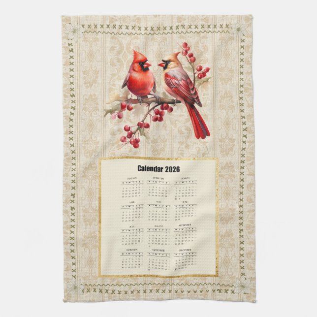 Serviette de calendrier 2026 Cardinaux (Vertical)