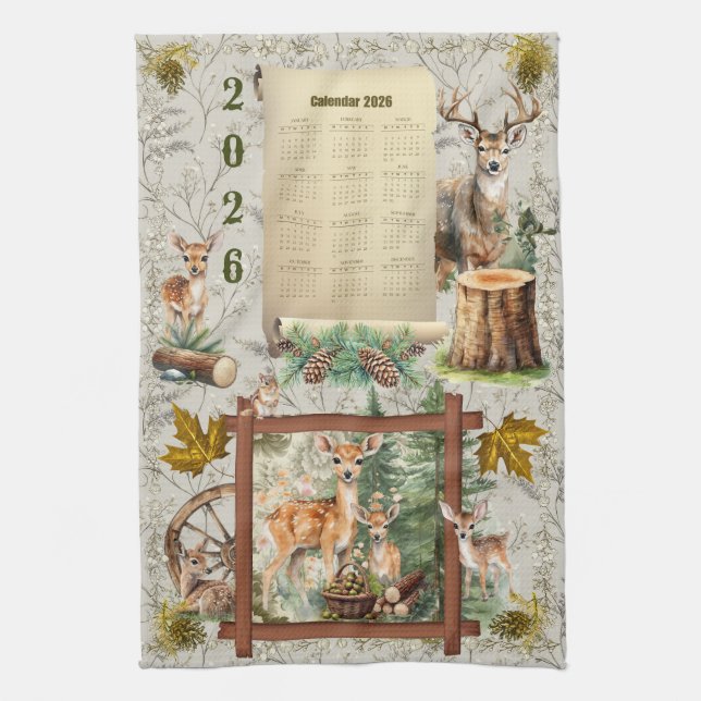Serviette de calendrier 2026 Cerf Buck Cônes de pi (Vertical)