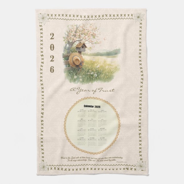Serviette de calendrier 2026 chrétien Pastel Scène (Vertical)