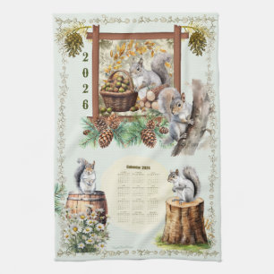 Serviette de calendrier 2026 Écureuils Marguerites