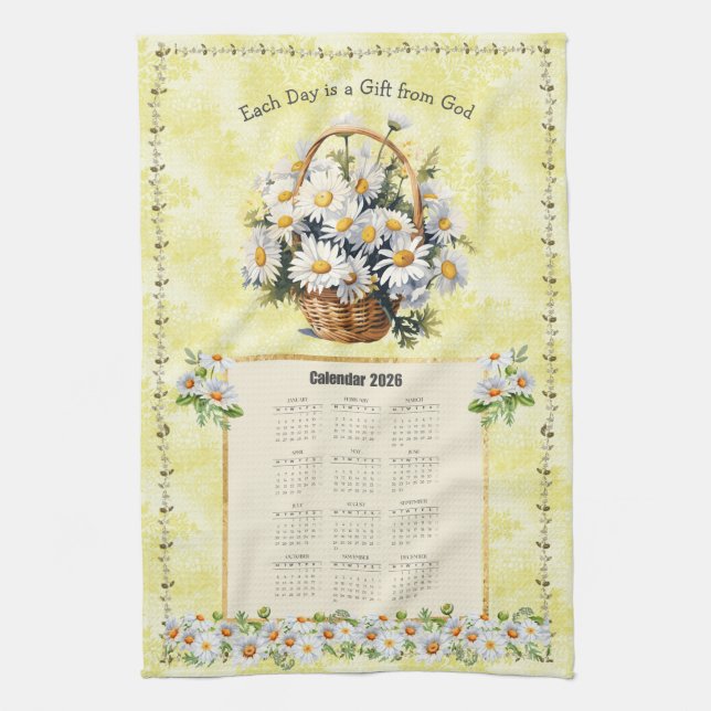 Serviette de calendrier 2026 Marguerite jaune Cade (Vertical)