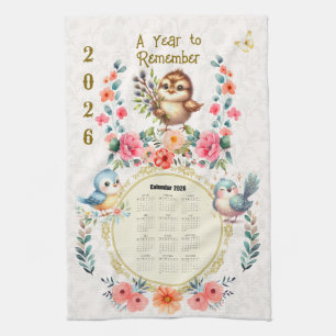 Serviette de calendrier 2026 Mignons Oiseaux Flora