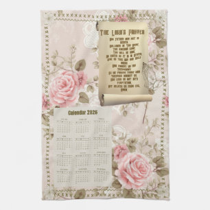Serviette de calendrier 2026 Notre Père Roses rose