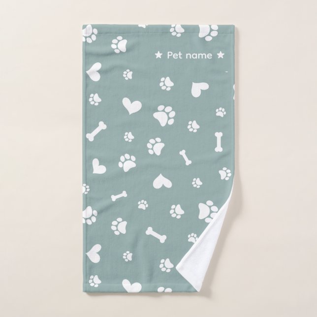 Serviette de chien Empreinte de patte Sage Green (Serviette à main)
