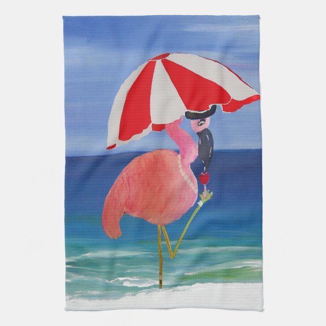 Serviette de cocktail de la plage aux flamants ros (Vertical)