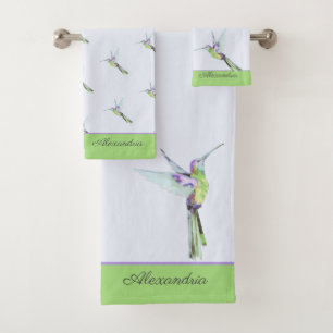Serviette de colibri vert monogramme