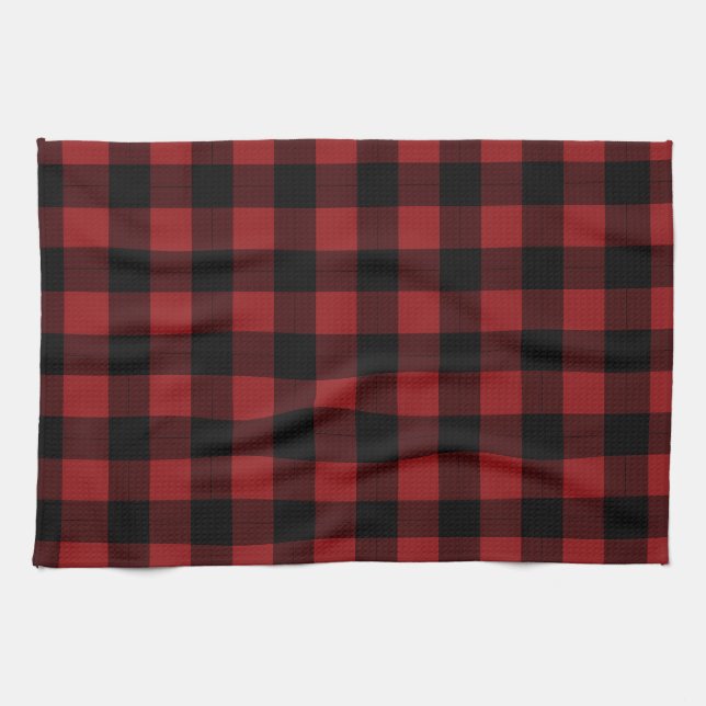 Serviette de cuisine à chèque noir et rouge (Horizontal)