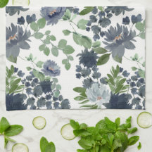 Serviette de cuisine à fleurs bleu roux