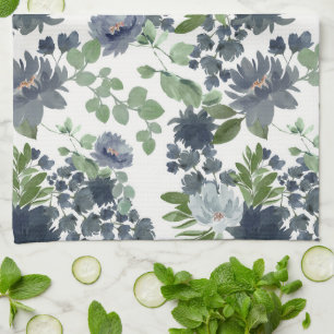Serviette de cuisine à fleurs bleu roux