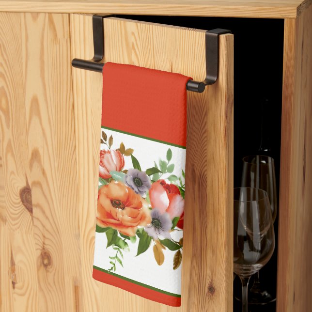 Serviette de cuisine à fleurs en aquarelle douce (Pliage en tiers)