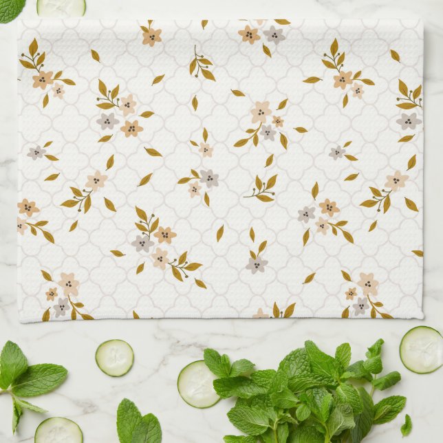 Serviette de cuisine à imprimé floral stylisée (Plié)