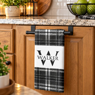 Serviette de cuisine à monogramme à carreaux perso