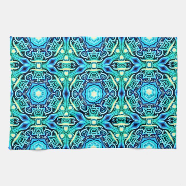 Serviette de cuisine à motif bleu vert (Horizontal)