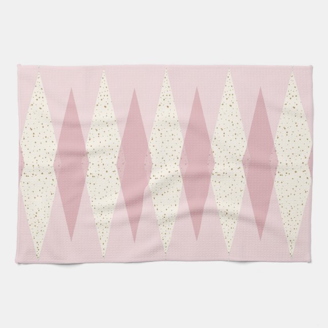 Serviette de cuisine à motifs de losanges rose (Horizontal)