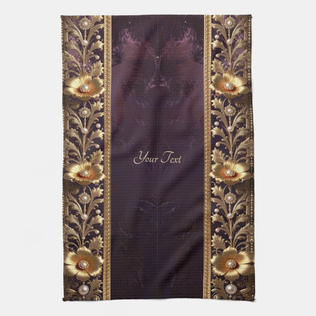 Serviette de cuisine à ornement floral doré avec p (Vertical)