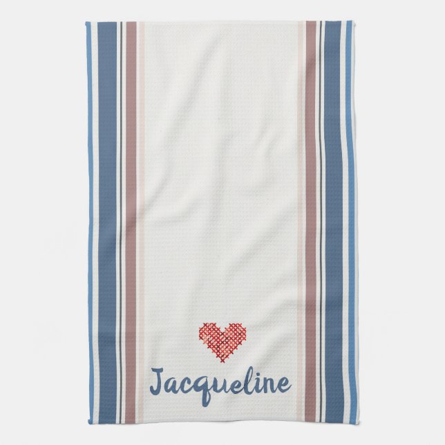 Serviette de cuisine à rayures beige Bleu modifiab (Vertical)