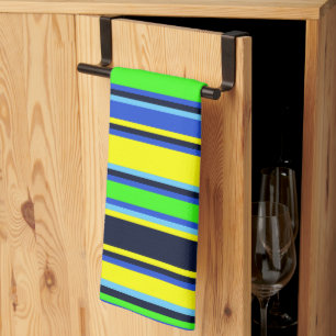 Serviette de cuisine à rayures jaunes, bleues, cha