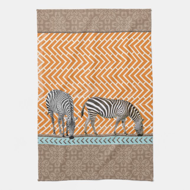 Serviette de cuisine africaine Zebra Orange Chevro (Vertical)