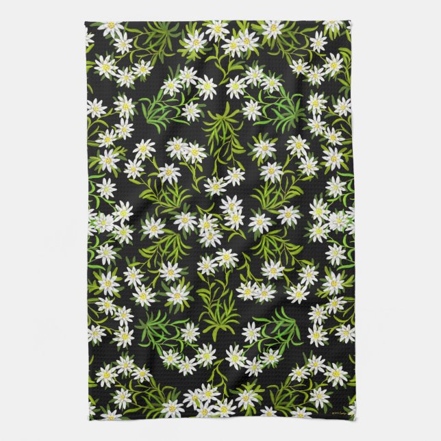 Serviette de cuisine alpine de fleurs d'edelweiss (Vertical)