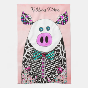 Serviette de cuisine aux cochons colorés