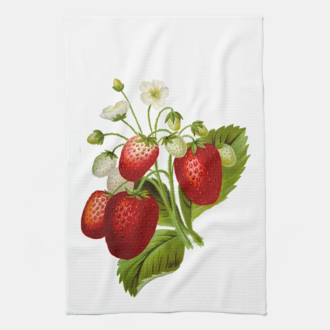 Serviette de cuisine aux fraises avec feuilles ver (Vertical)