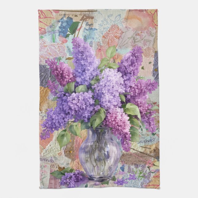 Serviette de cuisine aux lilas violets aquarelle e (Vertical)