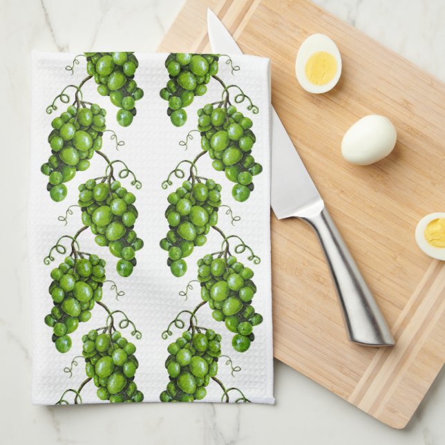 Serviette de cuisine aux raisins verts (Quart Plié)