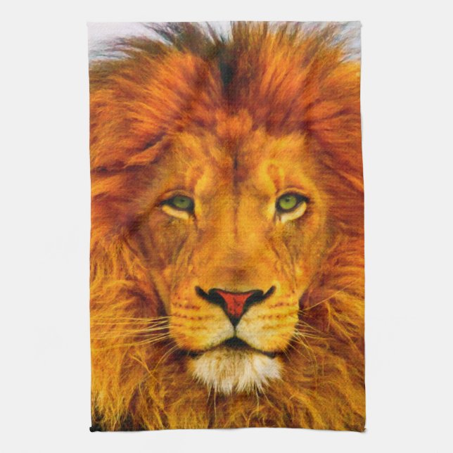 Serviette de cuisine aux yeux verts peinte de lion (Vertical)