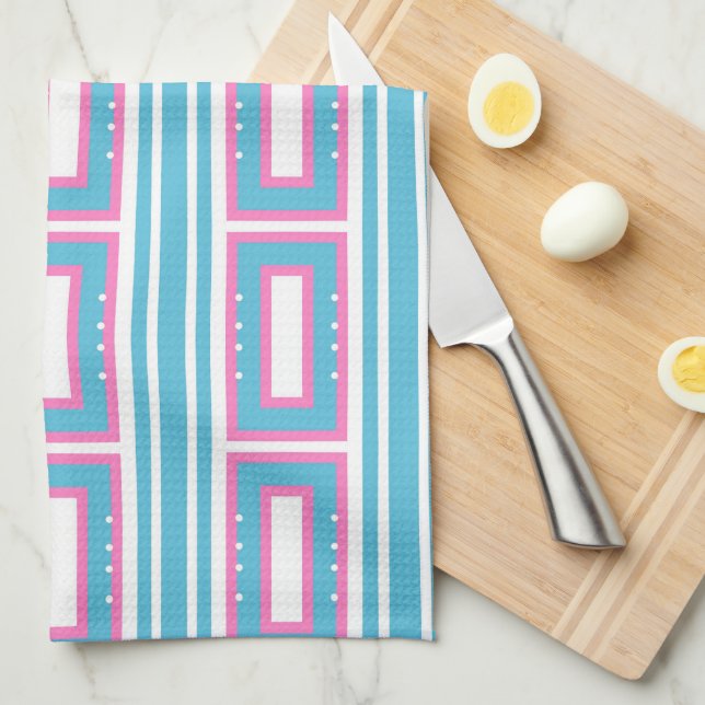 Serviette de cuisine avec Aqua-Pink Rectangle Moti (Quart Plié)