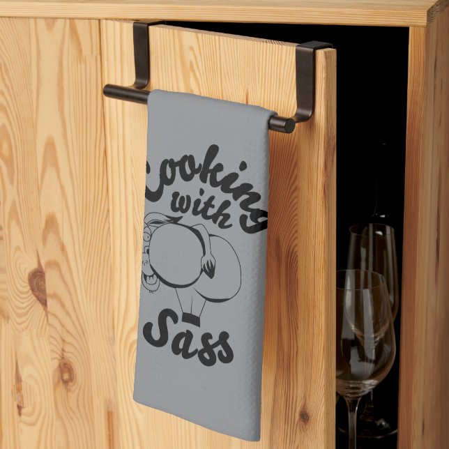 serviette de cuisine avec du sass gris foncé (Pliage en tiers)