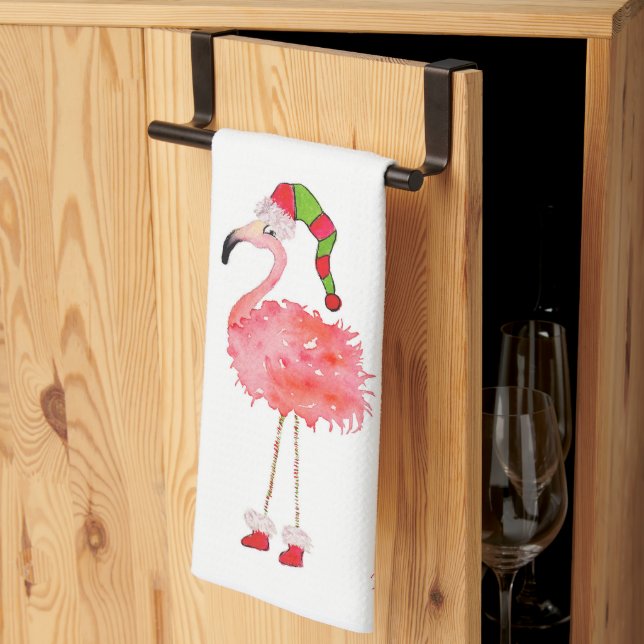 serviette de cuisine avec flamant rose (Pliage en tiers)