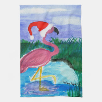 Serviette de cuisine avec l'art de Santa Flamingo