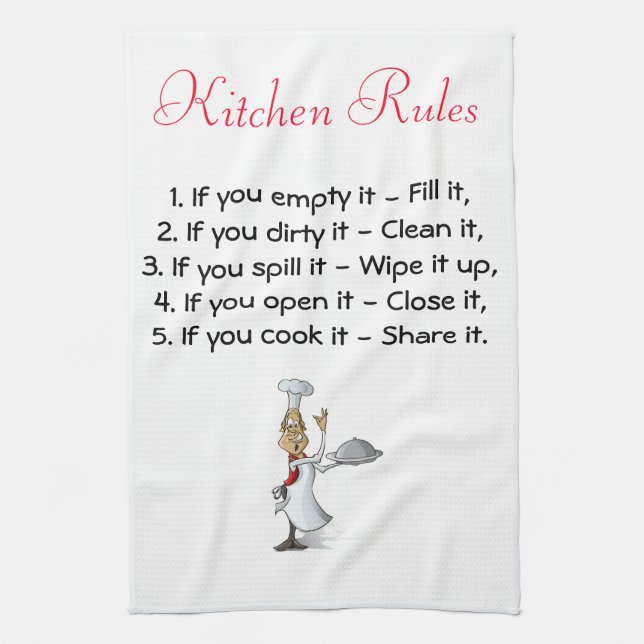 Serviette de cuisine avec règlement de cuisine et  (Vertical)