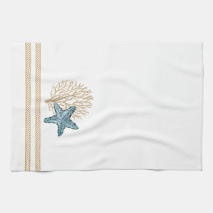 Serviette de cuisine beige et bleu et Starfish