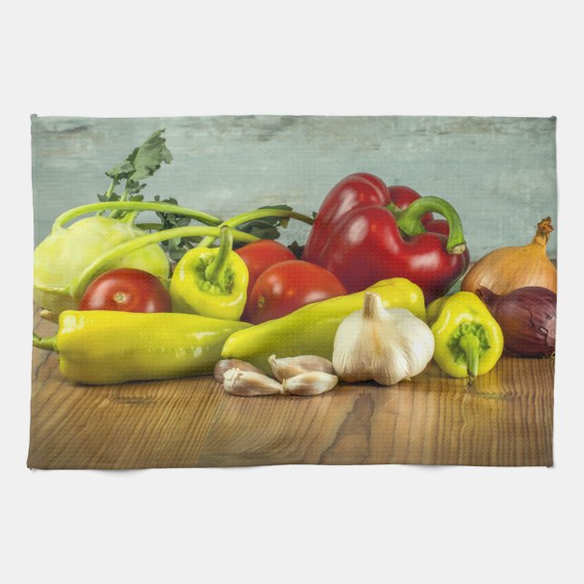Serviette de cuisine Bell Pepper Onion et Ail (Horizontal)