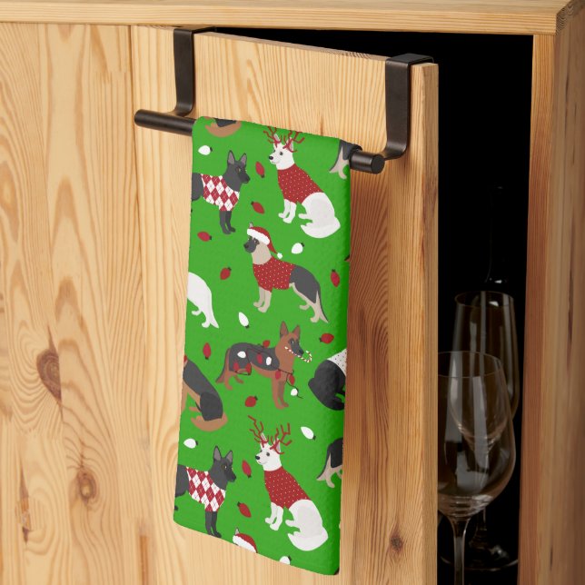 Serviette de cuisine bergère allemande de Noël (Pliage en tiers)