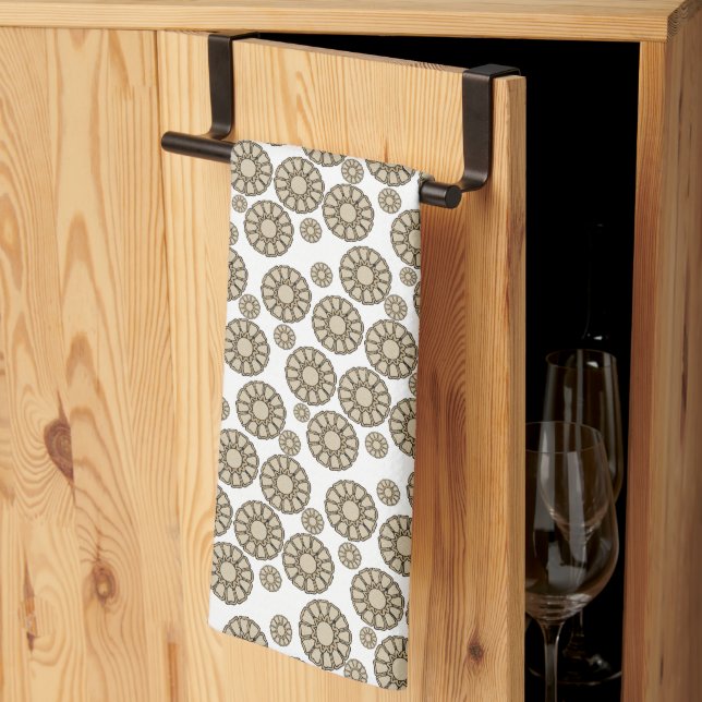 Serviette de cuisine blanche circulaire beige (Pliage en tiers)