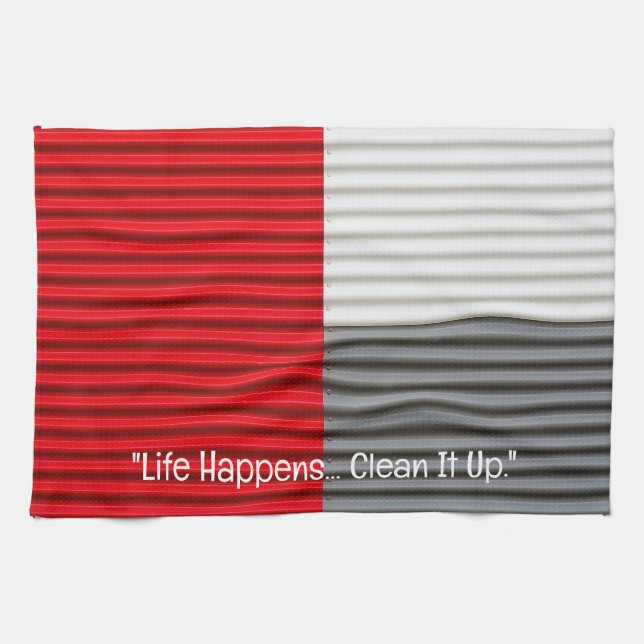 Serviette de cuisine blanche en gris rouge (Horizontal)