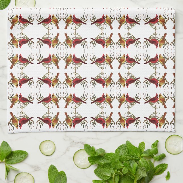 Serviette de cuisine blanche géométrique cardinale (Plié)