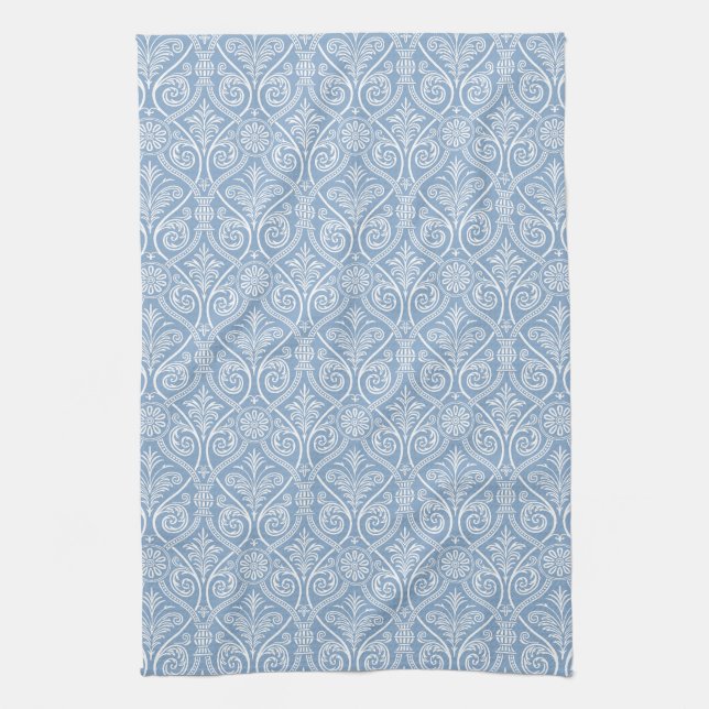 Serviette de cuisine bleu et blanc Damas (Vertical)