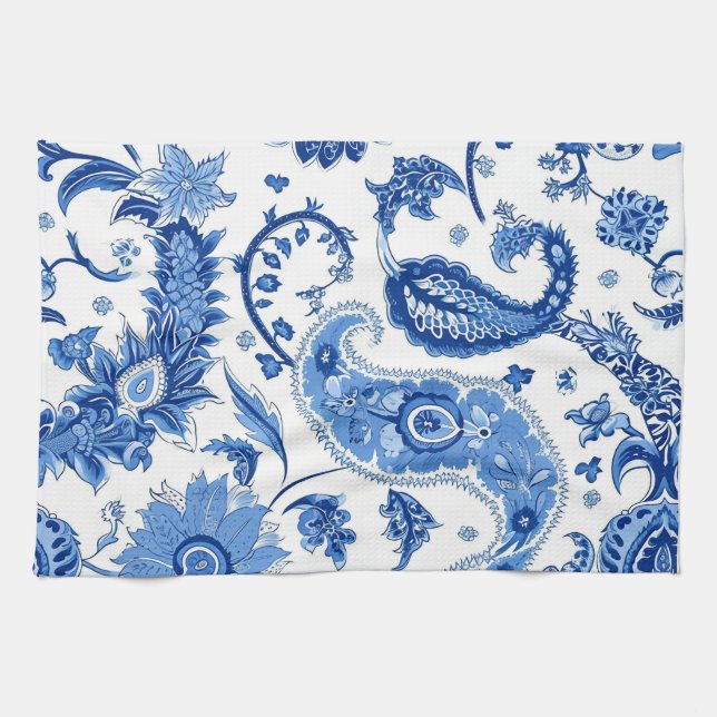 Serviette de cuisine bleu et blanc Paisley (Horizontal)