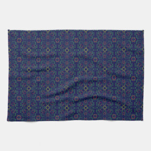 Serviette de cuisine bleu géométrique jaune Ovales